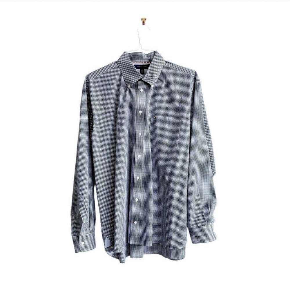 Tommy Hilfiger Mens Blue White Gingham Button Down Shirt XL